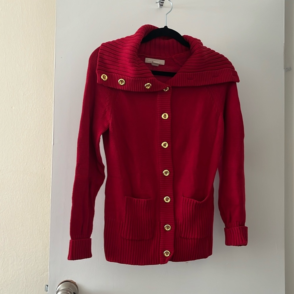 Banana Republic Red Button Down Sweater with Pockets size S